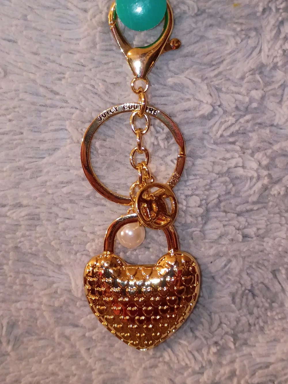 Juicy Couture Gold&Pink Heart Padlock Charm with Pearl Accent Great For Handbags